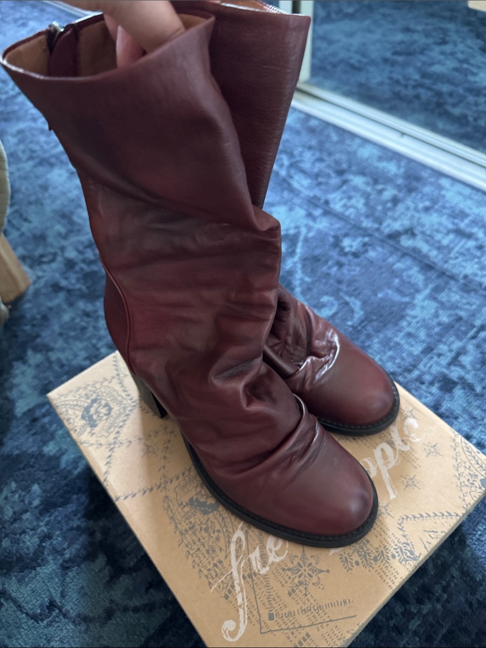 Free People Women's Burgundy Leather  Heeled Boots